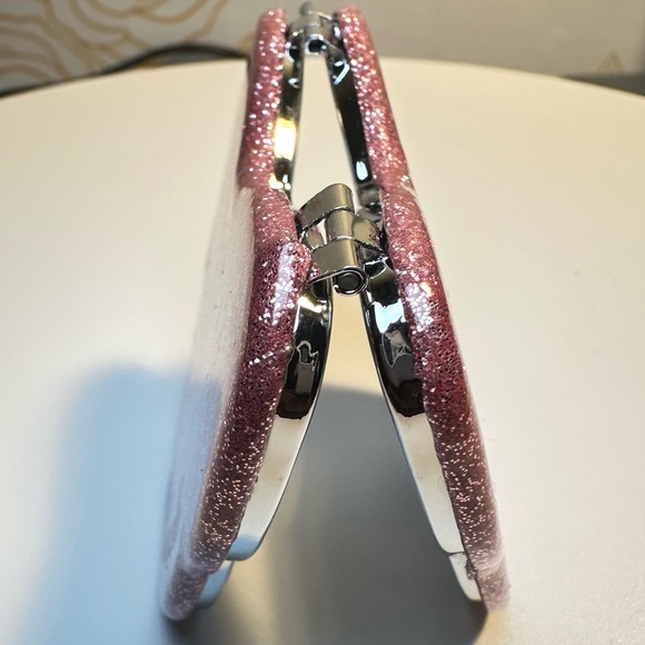 Coach Butterfly Glitter Pink Silver Shimmer Mirror Compact Case New - Picture 3 of 6